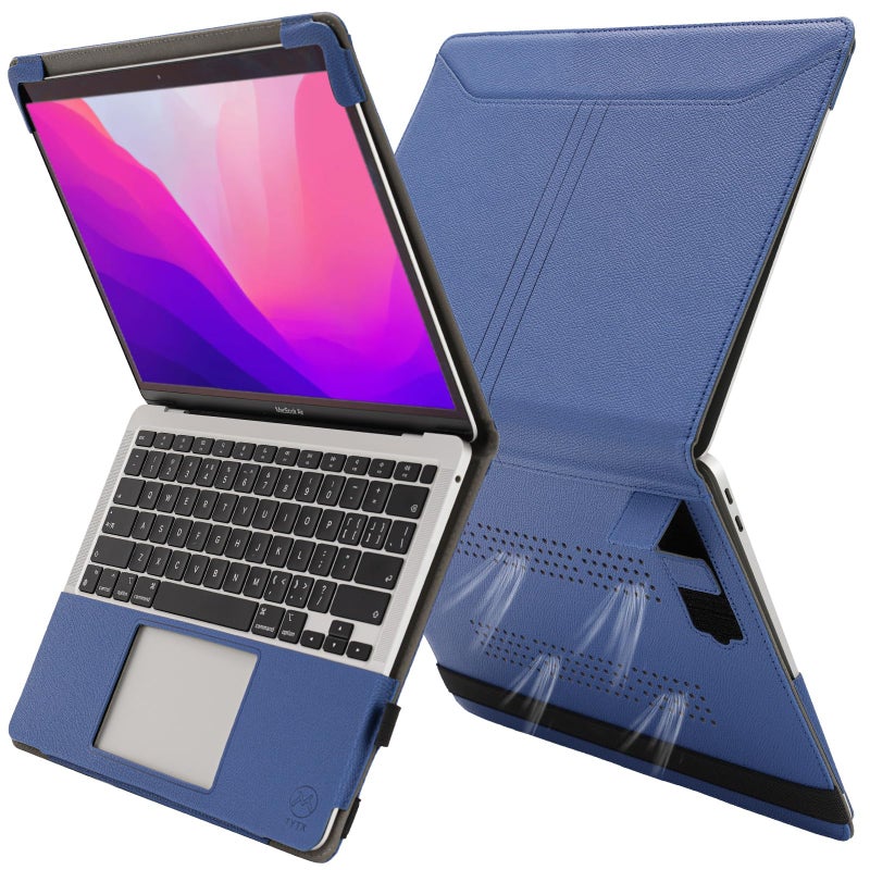 TT TYTX TYTX MacBook Pro Case 13 Inch, PU Leather Laptop Case with Vents and Stand Function, Blue - Image 1